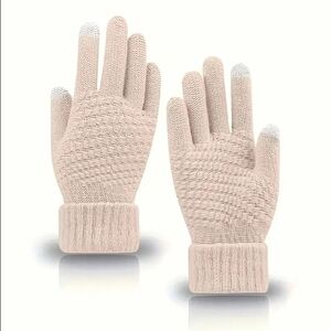 Tan/Beige Knit Warm Touchscreen Gloves. NEW!